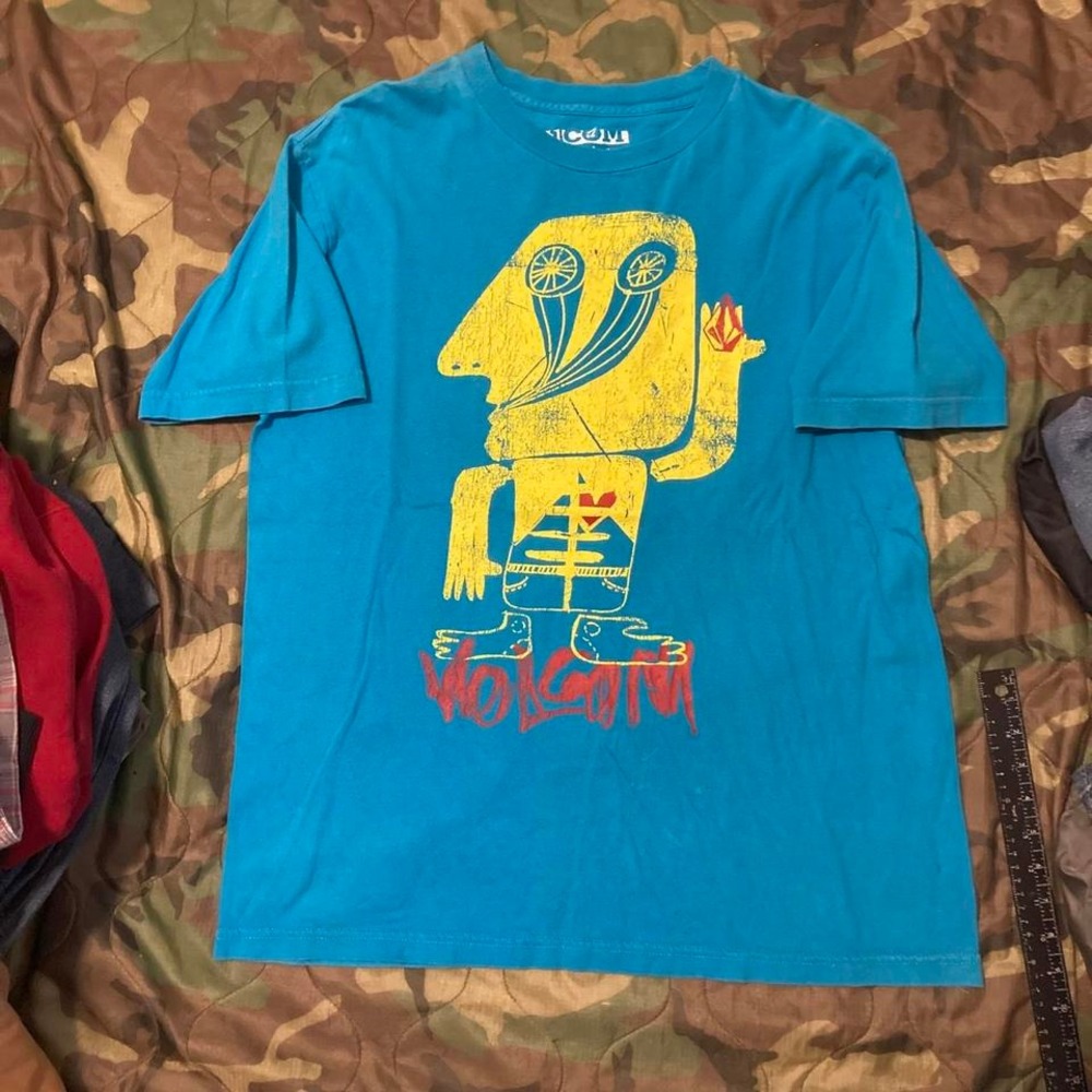 Volcom cyan abstract art tee‎ 00s vintage stone logo skate wear size L/21.5